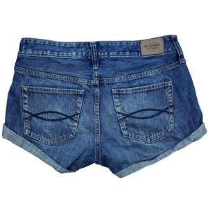 Abercrombie & Fitch Low Rise Dark Denim Shorts Sz 27/4 Cuffs Embroidered Pockets
